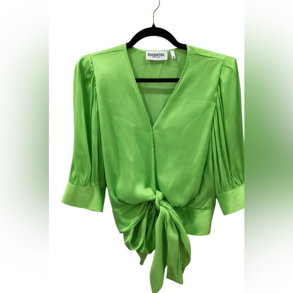 Essentiel Antwerp WHAM Neon Green Tie Waist Blouse Size 38 (Medium) - Picture 4 of 8